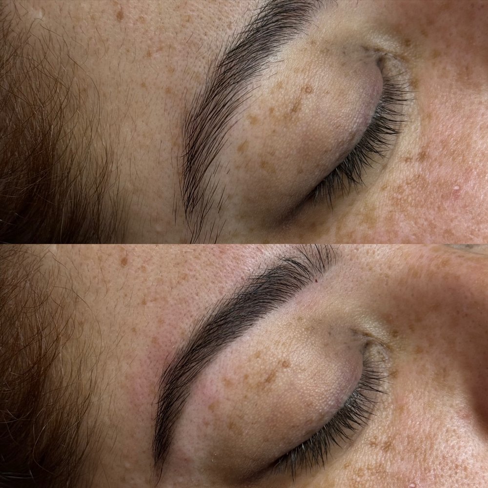 Eyebrow wax and tint Las Vegas: before and after shaped, tinted brows at Pink Crab Wax Bar