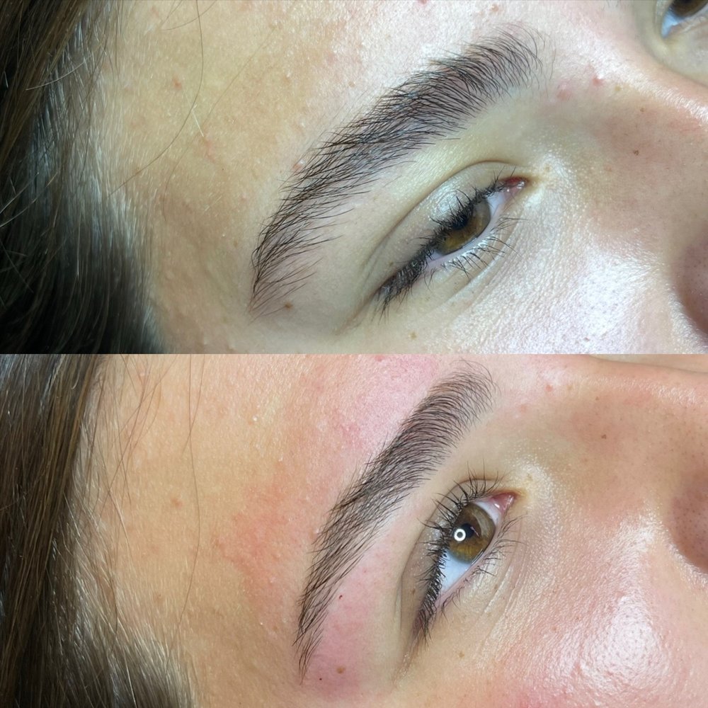 Eyebrow wax Las Vegas: before and after a brow shaping with hard wax at Pink Crab Wax Bar